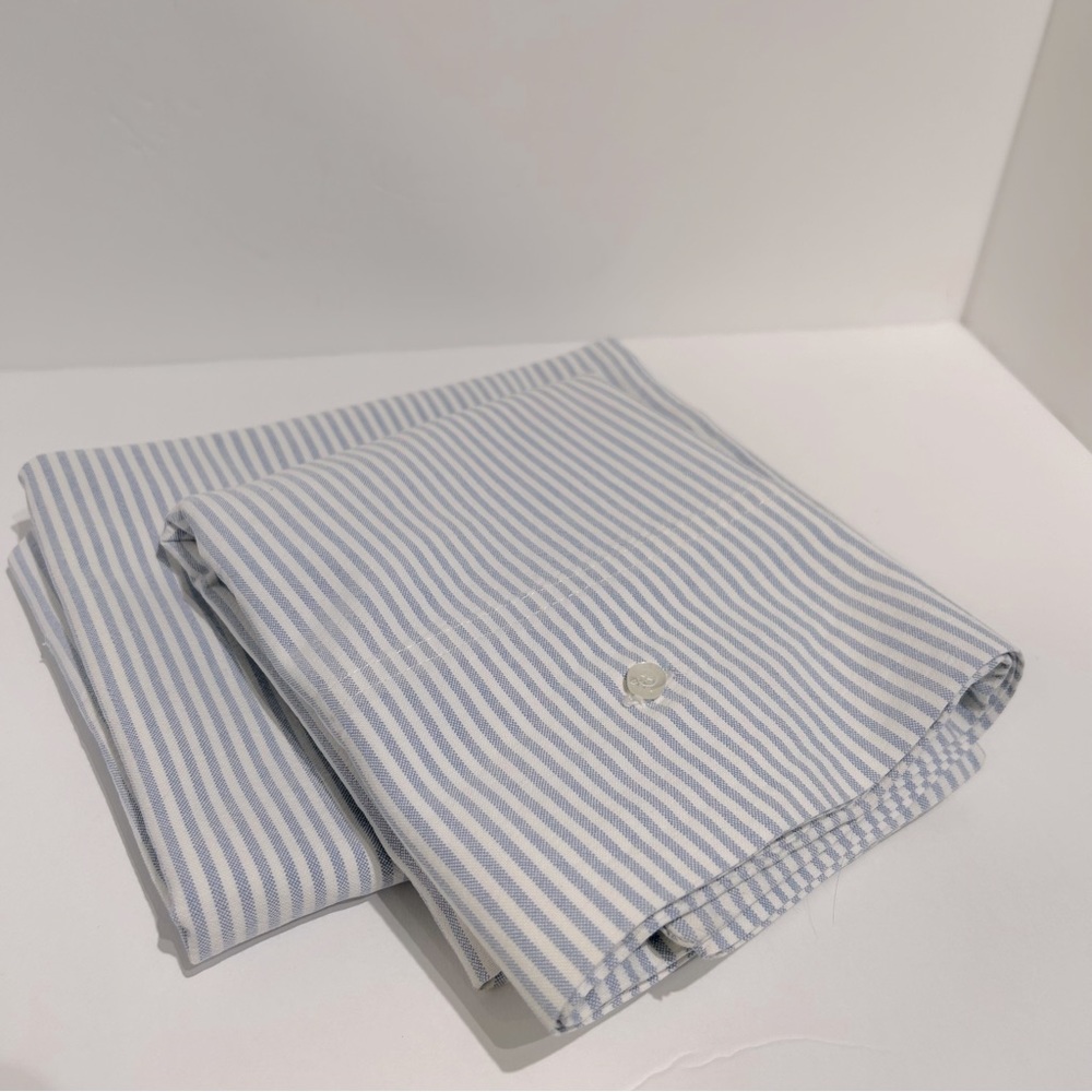 Williams Sonoma Set of 2 Standard Pillowcases Blue Stripe Ticking Fabric